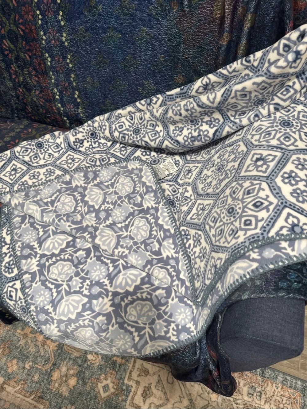 Soft Blue Floral & Medallion Throw Blanket - Cozy Home Accent